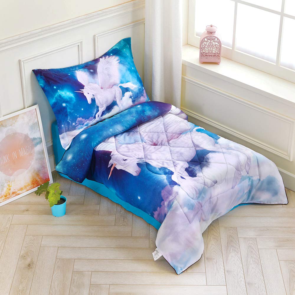 Amazon Com Wowelife Unicorn Toddler Comforter Sets White Unicorn Toddler Bedding For Girls With Comforter Fitted Sheet Top Sheet And 1 Pillow Case Fly Unicorn Baby