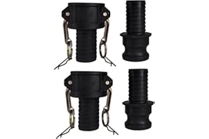 TALEGEN Camlock Fittings 1-1/2 Inch Type C & E Polypropylene Cam and Groove Hose Fitting Kit with 1-1/2" Female & Male Camlock x 1-1/2" Hose Shank, Cam and Groove Hose Couplings (2 Sets/ 4 Pcs)