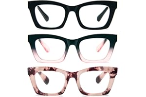 KoKoBin 3 Pack Oprah Style Reading Glasses for Women Blue Light Blocking, Cute Oversized Square Computer Readers Spring Hinge