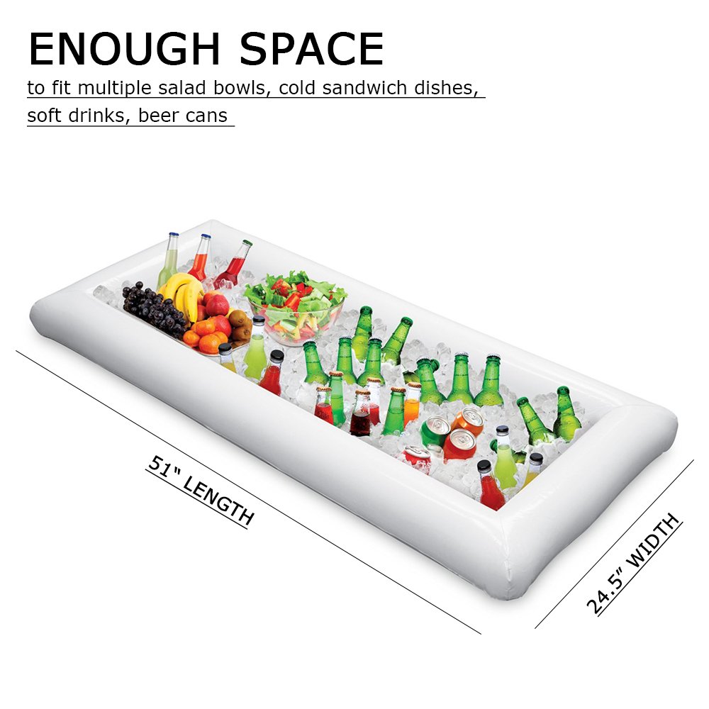 Cheflikes 2Pcs Inflatable Serving Bar | Large Size Food & Drink Holder | Lightweight Portable Serving Tray With Drain Plug | Suitable For BBQ, Pool Party, Picnic & Camping | Dimensions 51”x24”x4.5”