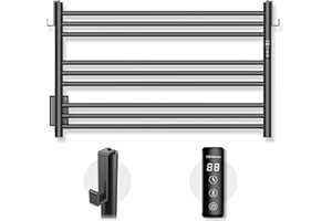 K&KALONZO Towel Warmer for Bathroom, Wall-Mounted 9-Bar Heated Towel Rack with Built-in Timer, Waterproof Electric Towel Heater, Support Plug-in and Hardwired, Matte Black, EL13M