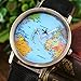 Top Plaza Rotating Airplane World Map Watch Unisex Retro Bronze Case Black PU Leather Band Quartz Watch