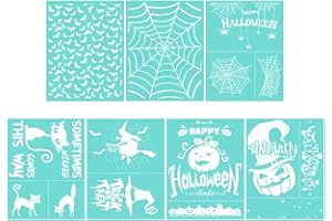 YeulionCraft Halloween Theme Self-Adhesive Silk Screen Printing Stencil, Reusable Sign Stencils for Painting on Wood, DIY Decoration T-Shirt Fabric, 7PCS
