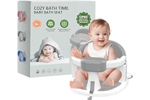 JWPEHOE Baby Bath Seat for Babies 6 Months & Up, 360°Protection Bath Seats for Babies Sitting Up, Lockable Armrests, Non-Slip Comfortable Toddler Bath Seat with Soft Cushion