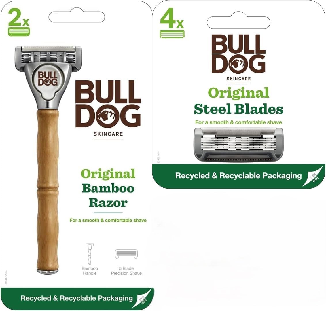 ブルドッグ Bulldog 5枚刃 オリジナル バンブーホルダー 替刃2コ付 ＋ オリジナル 替刃（４コ入） 髭剃り カミソリ商品画像