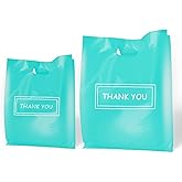 MelonArt Thank You Bags for Small Business, 200pcs Plastic Retail Bags Merchandise Bags with Handles Bulk Large Reusable Shopping Boutique Bags 9x12 and 12x15 for Stores Clothes Supplies(Turquoise)