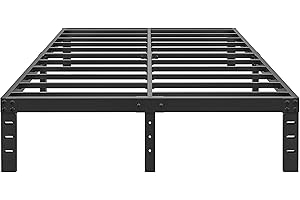 HOBINCHE 10 Inch Queen Size Bed Frame - No Box Spring Needed Heavy Duty Metal Platform Mattress Foundation with Steel Slats, Non-Slip Noise Free Easy Assembly Black Bedframes