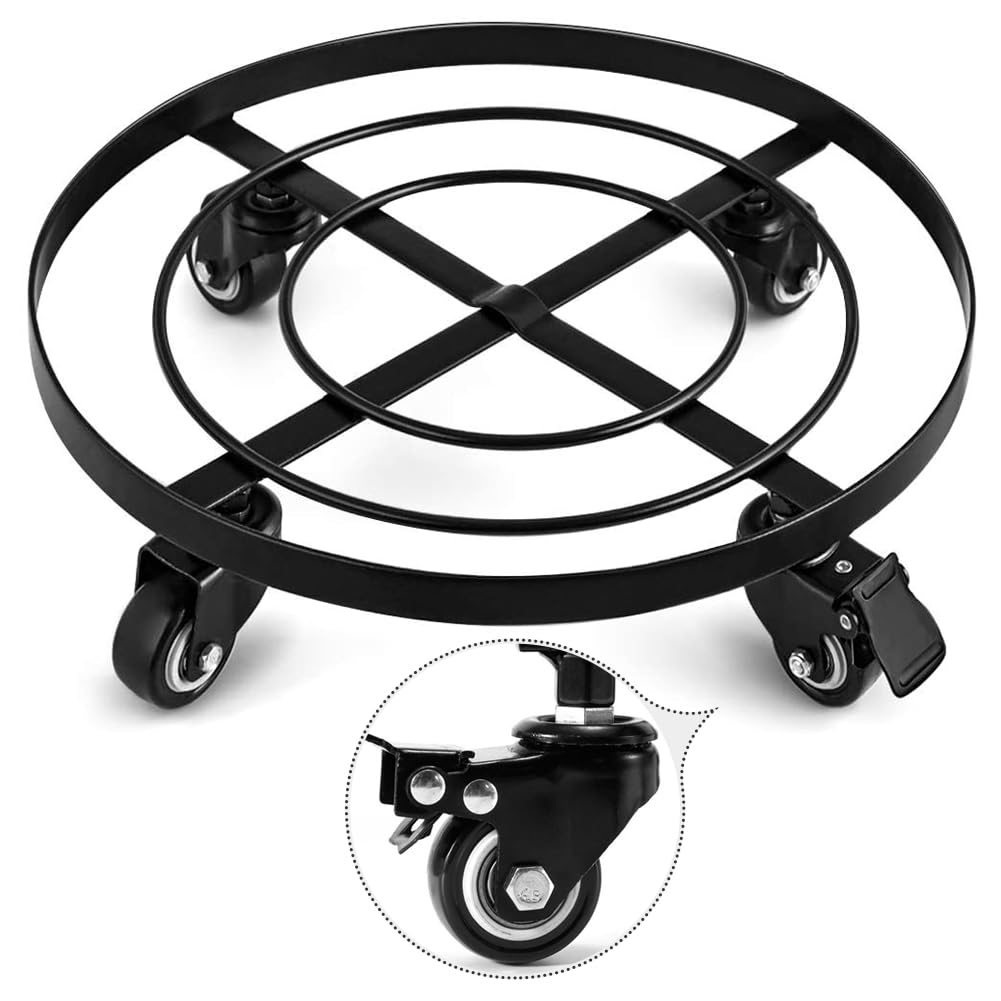 Photo 1 of 2 Pack 16" Metal Plant Caddy Iron Potted Plant Stand with Metal Lockable Wheels Round Flower Pot Rack on Rollers Dolly Holder Wheels Indoor Outdoor Planter Trolley Casters Rolling Tray Coaster (16")