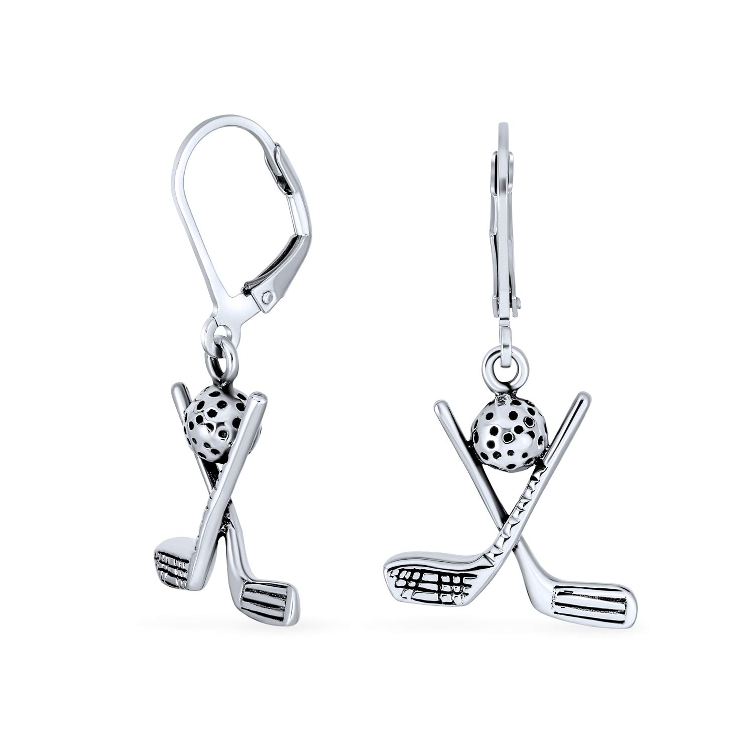 Golf Balls Clubs Dangle Earrings Lever back Oxidized .925 Sterling Silver Golf Jewelry Golf Player Gifts for Women Female Golfers