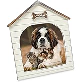 Isaac Jacobs 4x4 Natural Resin Sentiments Woof Doghouse Frame, Vertical Keepsake Photo Frame with Easel and Hanging Tabs for Tabletop, Desktop & Wall Display (4x4, Natural)