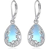 JERWLI Moonstone Earrings 925 Sterling Silver Filigree Dangle Earrings Moonstone Jewelry Christmas Valentines Day Gifts for Women