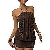 Milumia Women's Y2k Draped Front Halter Dress Tie Backless Mini Dresses Concert Festival