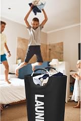 Maxsilan 90L Large Laundry Basket Freestanding Collapsible Black view 9