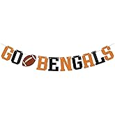 Go Bengals Banner - Football Game Day Party Banner, Bengals Fans, Sports Theme Party Decor Black Orange Glitter