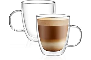 CNGLASS Double Wall Glass Coffee Mugs 12 oz,Insulated Glass Coffee Cups with Handle,Clear Coffee,Cappuccino Cups,Tea Cups,Lat
