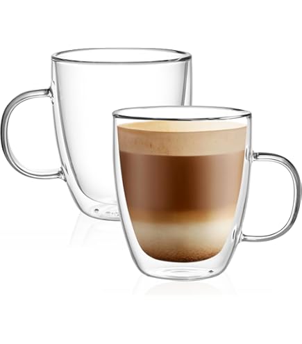 Lot De 2 Tasses à Café En Verre Double Paroi – Verre Borosilicate – 380 Ml – Avec Poignée – Pour Café Chaud/froid