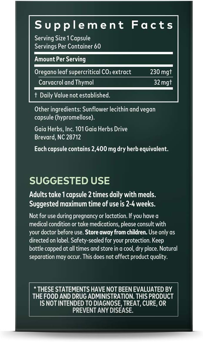 Gaia Herbs, Oil of Oregano, Immune and Intestinal Support, Vegan Liquid Capsules, 60 Count.: Health & Personal Care