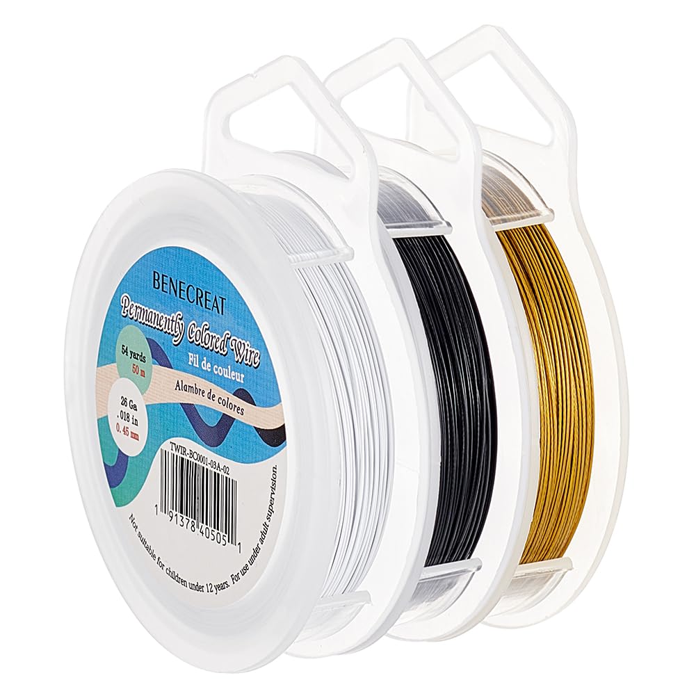 BENECREAT 3 Rolls 25 Gauge/0.45mm Mixed Color Stainless Steel Wire 492Feet/150m Tiger Tail Beading Wire for Crafts Beading Jewelry Making Supplies