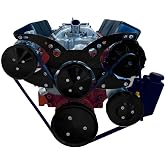 Small Block Chevy Serpentine Pulley Conversion Kit ALT PS A/C SBC 350 Circles Black