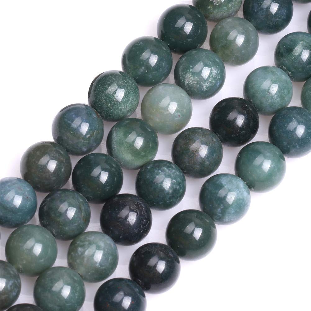 GEM-Inside 12mm Moss Agate Round Gemstone Semi Precious Loose Beads for Jewellery Making 15''