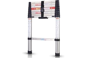 MEANFUN Telescoping Ladder, 8.5 FT One-Button Retraction Stainless Steel Extension Ladder, Safe Slow Down Mechanism Portable Ladder with ANSI Certified for Home Apartment Office Shed, 330 LB Capacity