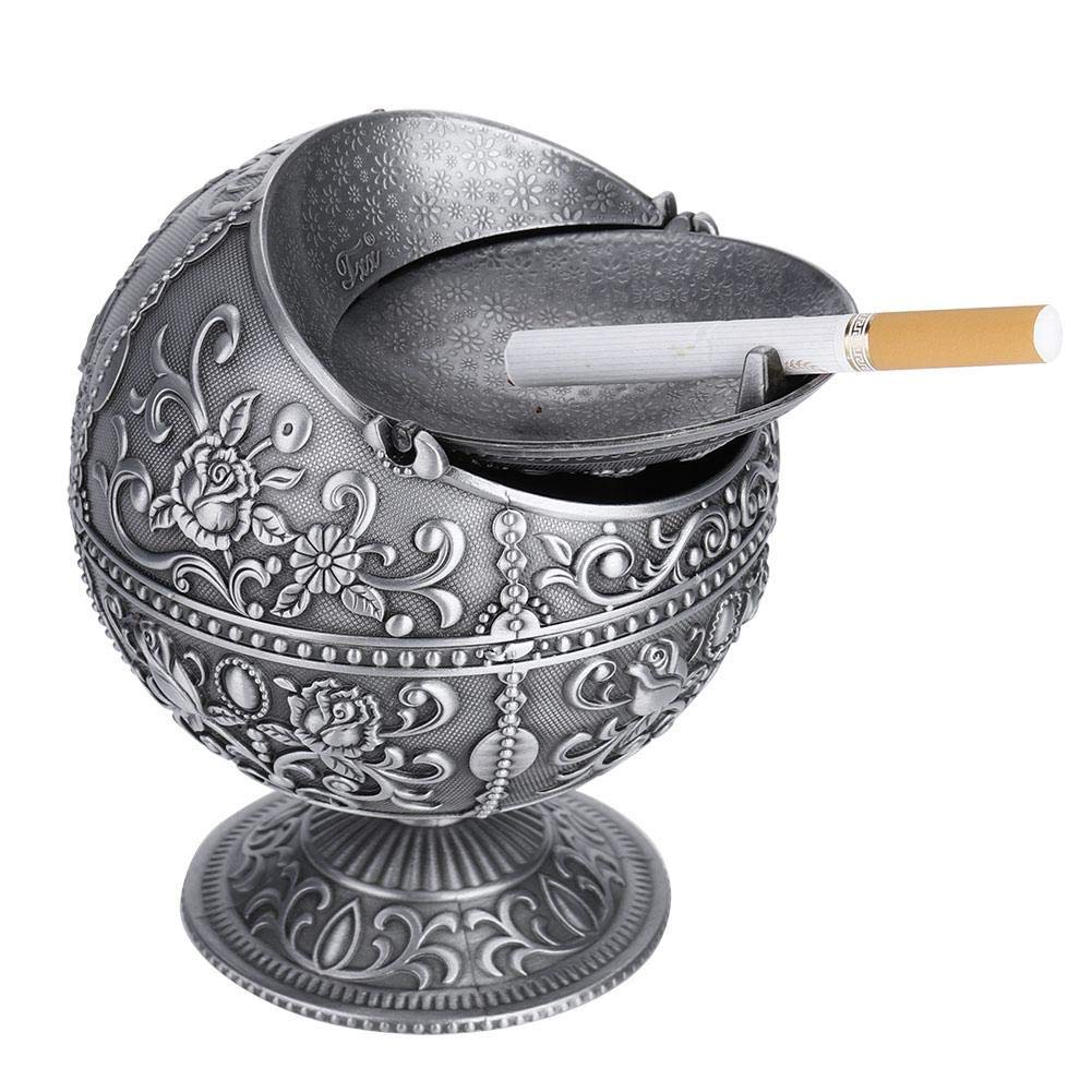 Rotekt Windproof Ashtray, Vintage Art Craft Ashtray Metal Round Ball Stamped Pattern Gift Decoration(02)