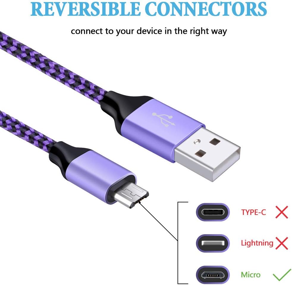 Micro USB Cable, Ailkin 5-Pack 6.6ft High Speed Nylon Braided Android Charging Cables for Samsung Galaxy J8/J7/S7/S6/Edge/Note5, Sony, Motorola, HTC, LG Android Tablets and More USB to Micro USB Cords