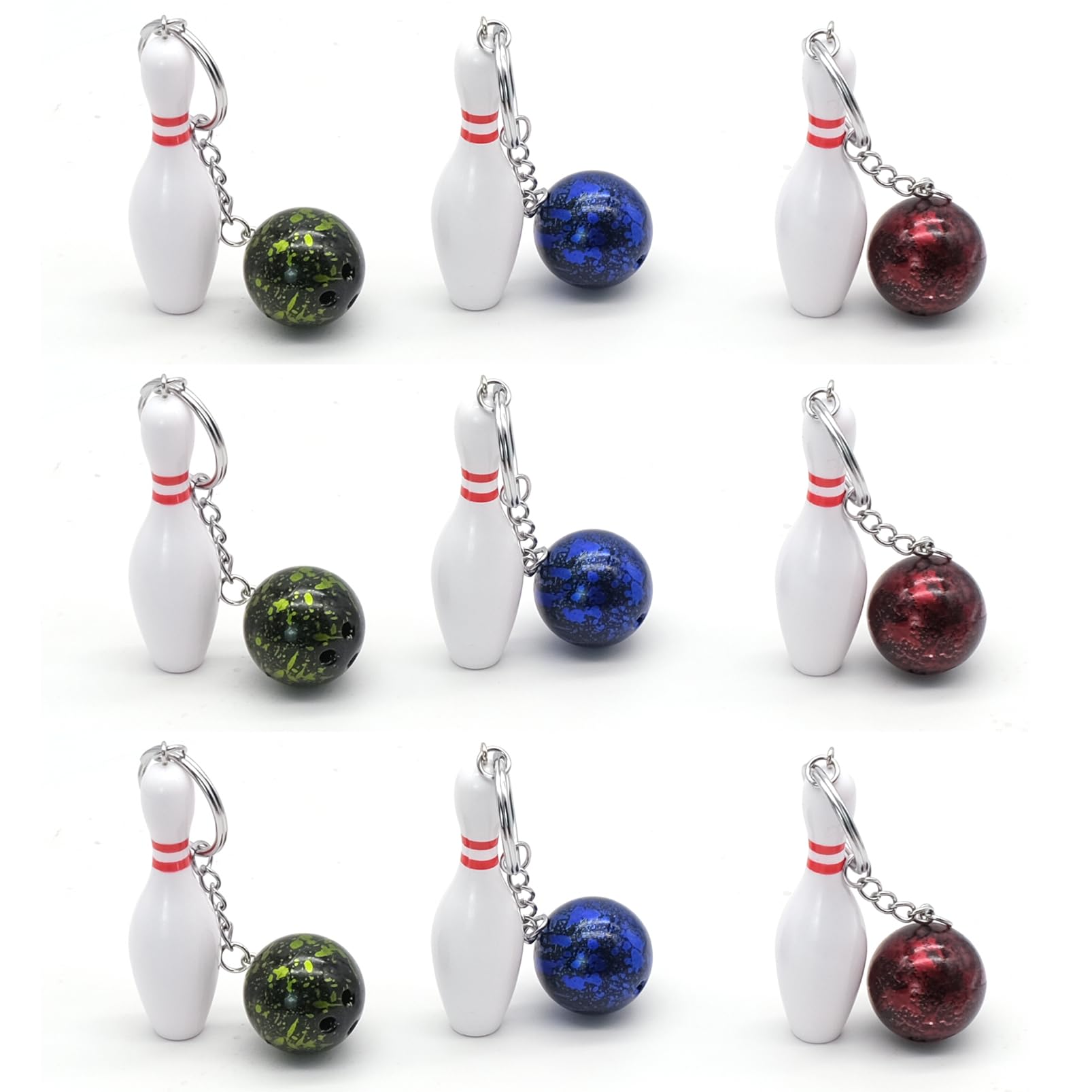 BLLREMIPSUR 9 Pieces Bowling Ball Keychains, Color Pendant Mini Key Ring Hanging KeyRing