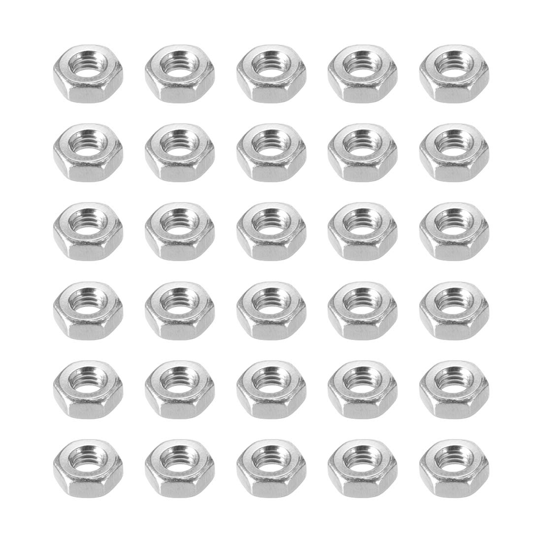 sourcing map Hex Nuts, M4x0.7mm Metric Coarse Thread Hexagon Nut, Stainless Steel 304, Pack of 30