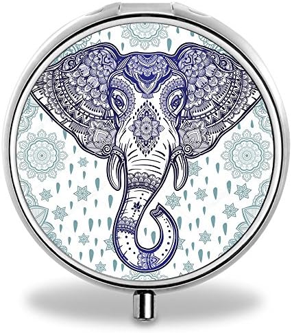 ONSPACE Portable 3 Slots Medicine Box, Round Compartment Unique Design Silver Metal Pill Box for Pocket/Purse/Travel Medicine Case, Small Vitamin Box-Elephant