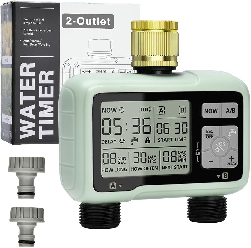 Johgee 2 Zone Brass Inlet Sprinkler Timer Garden Hose Irrigation System