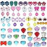 HaiMay 52 Pieces Little Girl Shiny Clip-on Earrings and Adjustable Jewelry Rings Set,Children Kids Girl Pretend Play Earrings and Dress up Rings,All Packed in Clear Box