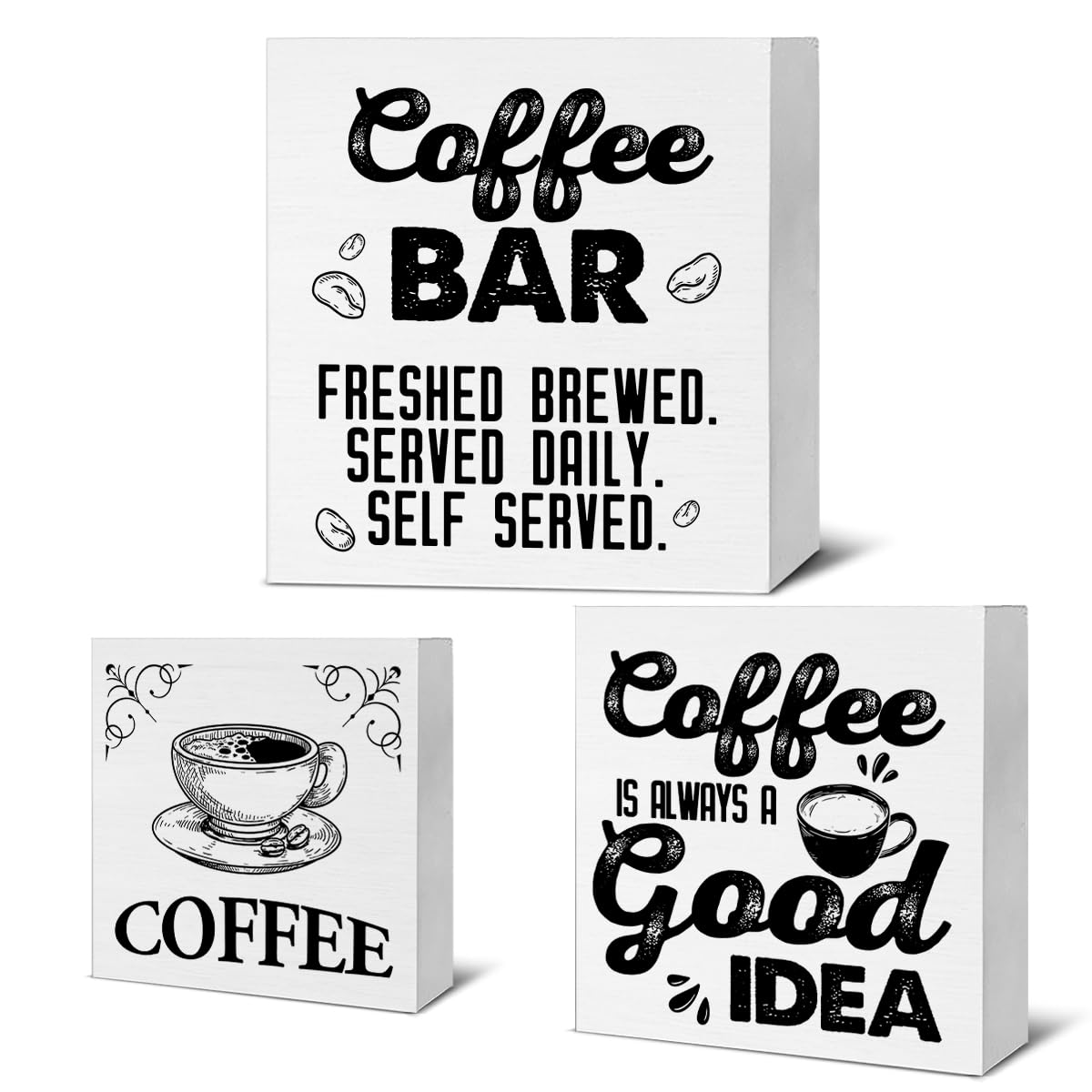 Photo 1 of ***2 SETS OF 3 INCLUDED***Qlnuk Farmhouse Coffee Wood Signs Decor Coffee Wooden Blocks Signs for Tiered Tray Table Desk Coffee Station Decor Set of 3***2 SETS OF 3 INCLUDED***