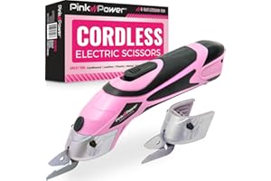 Pink Power Cordless Electric Scissors Fabric Cutter for Crafts, Box, Sewing, Carpet, & Scrapbooking - Heavy Duty Professional Rotary Shears Cutting Tool - Automatic Cardboard Cutter Fabric Scissor