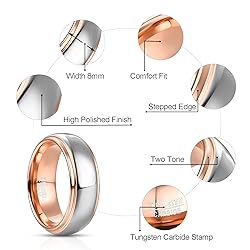 NUNCAD Rose Gold Silver Ring Men Tungsten Carbide
