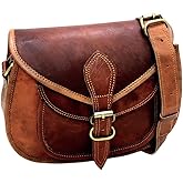 Firu-Handmade Women Vintage Style Genuine Brown Leather Crossbody Satchel Bag Handmade Purse