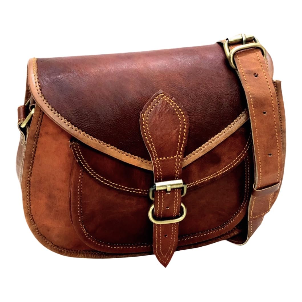 Firu-Handmade Women Vintage Style Genuine Brown Leather Crossbody Shoulder Bag Crossover Satchel ladies Purse Tote Handbags Travel