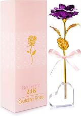 Beferr Forever Rose Gift for Mum Purple Rose with Heart Glass Base