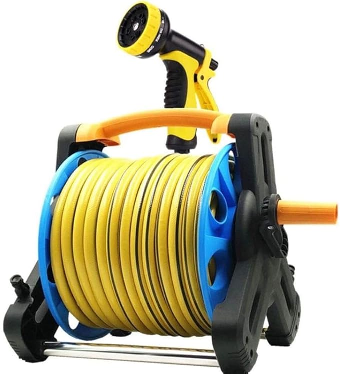 Lightweight Hose Reel for Garden Flat Hose on Reel with 8 Function Spray Nozzle Garden Hose Reel