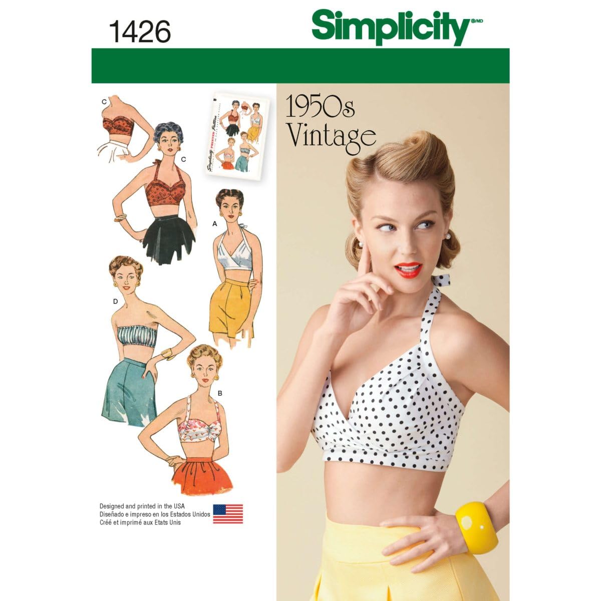 Simplicity Sewing Pattern 1426: Misses' Vintage 1950's Bra Tops, Size, Paper, White, D5 (4-6-8-10-12)