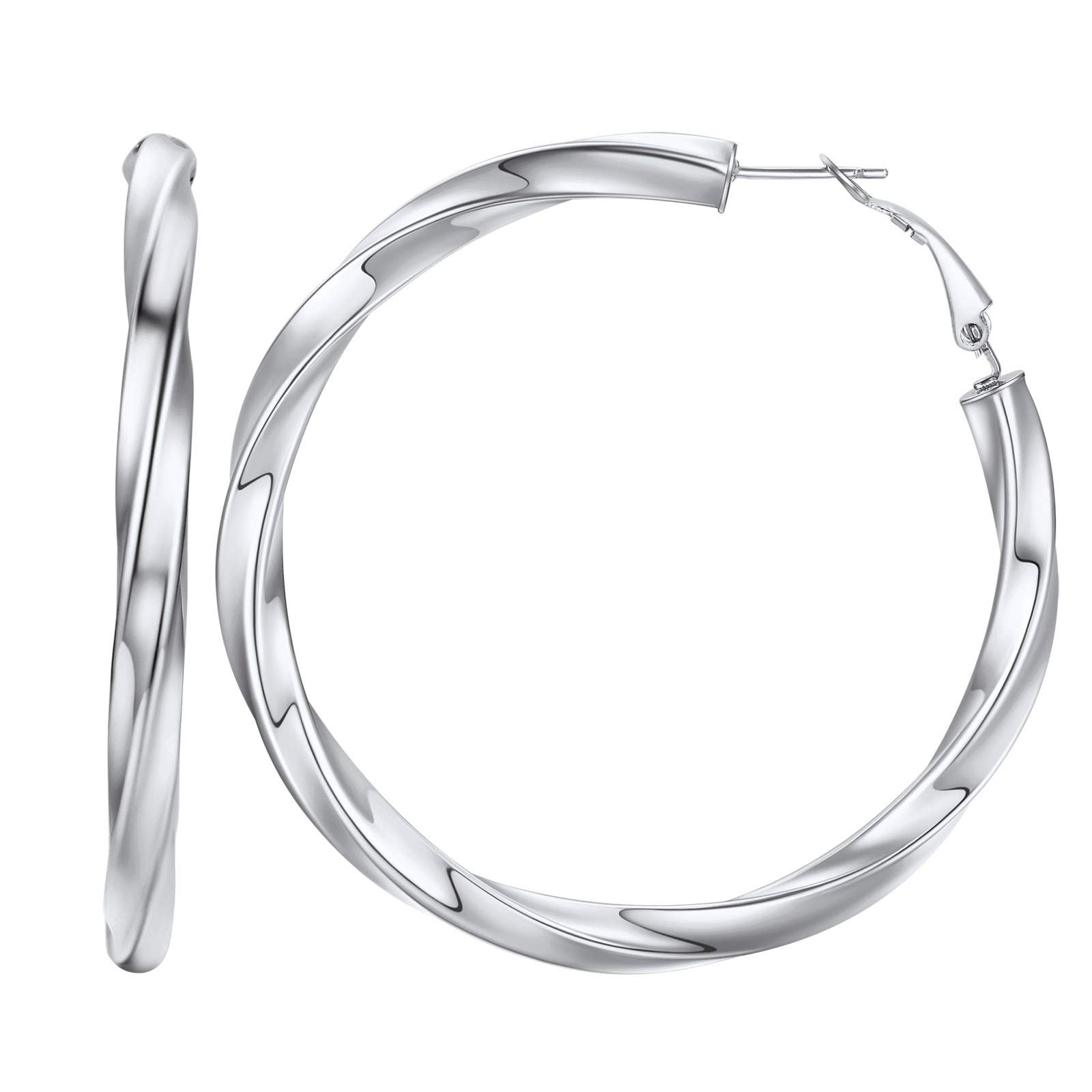 FindChic 60mm Stainless Steel Twisted Hoops Earrings Women Hypoallergenic Lightweight Tube Hoop Earrings