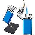 Magic Dual Flame Dragon Lighter, Dragon Dual Fire Lighter, Creative Windproof Dragon Torch Lighter, Cool Dual Jet Flame Butane Lighter, Refillable Butane Lighter for Outdoor Indoor(Blue)