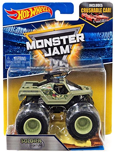 Hot Wheels Monster Jam Soldier of Fortune Camo Monster Truck With Crushable Car