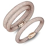 Fancydeli Women Fashion Jewelry Magnetic Stardust Wrap Double Bracelet Bangle Set (2 Sizes)with Austria White Crystals Gifts for Women Girls Her Kahki