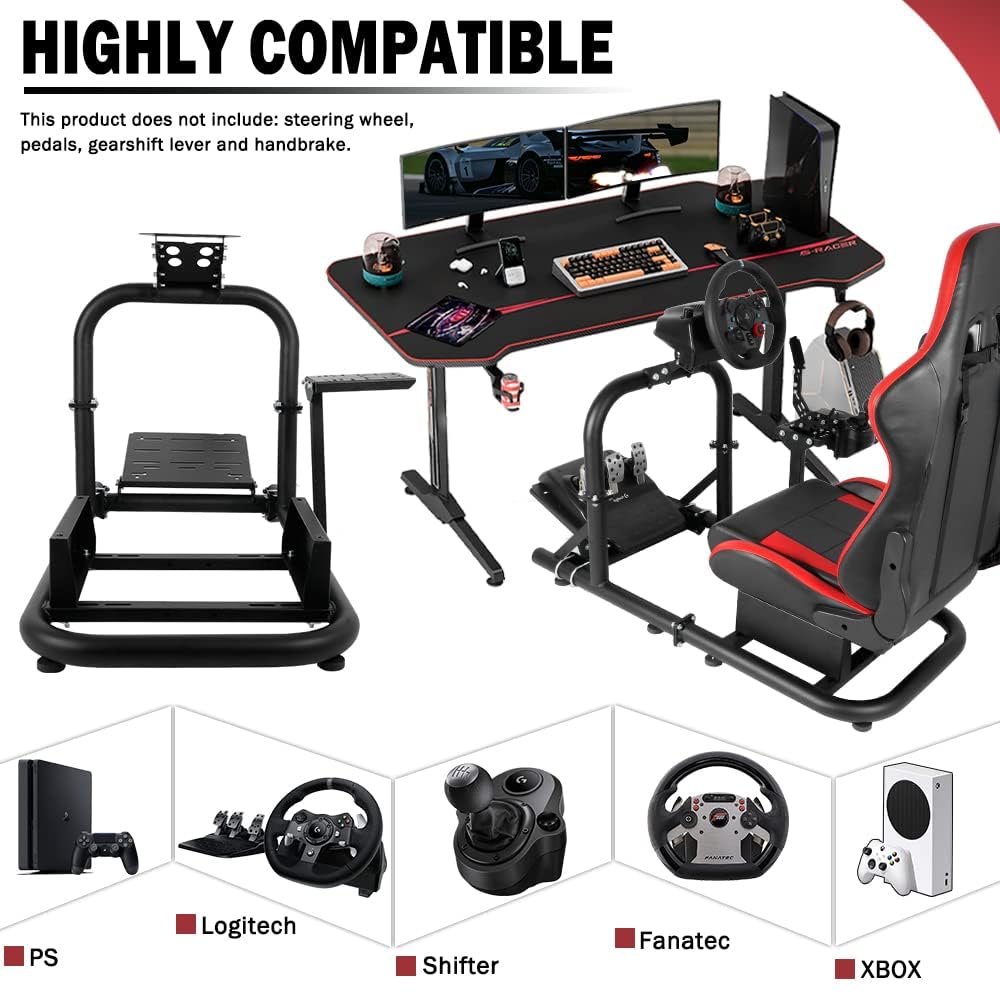 Supllueer Racing Simulator Cockpit Upright Stable fit for Logitech,Thrustmaster,Fanatec, G27 G29 G920 G923 T300RS F458 T500R, 50mm Round Tube Racing Wheel Stand without Wheel Pedal Shifter Seat