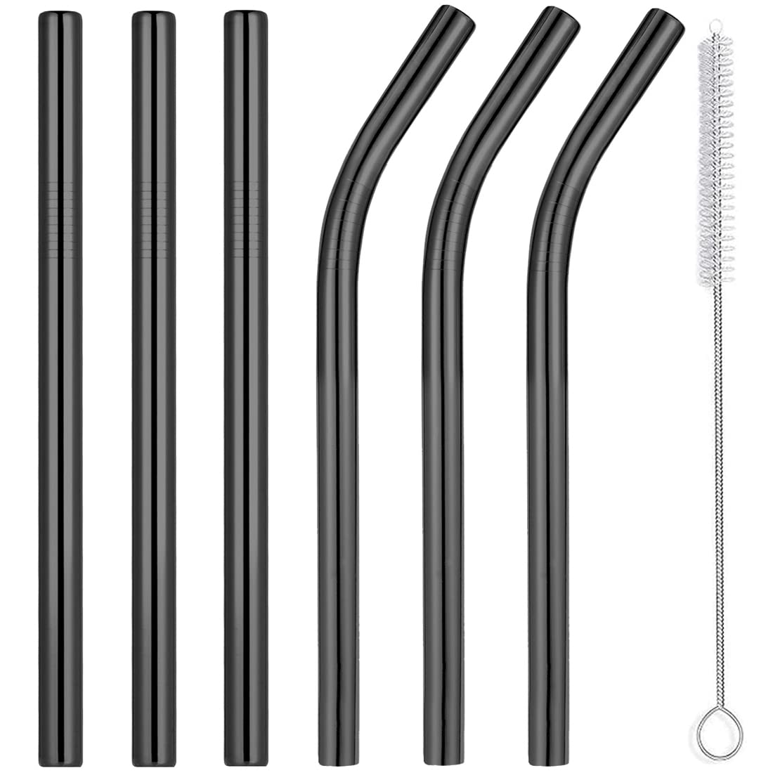 Photo 1 of Vinaco Reusable Smoothie Straws & Milkshake Straws 0.4" Wide Mouth Straw, Set of 6 Stainless Steel Straws 8.5"&10.5" with 1 Long Straw Cleaner Brush?Black Metal Straws for Jumbo Thicker Drinks