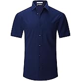 Alex Vando Mens Dress Shirts 4-Way Stretch Wrinkle Free Regular Fit Short Sleeve Men Button Down Shirt