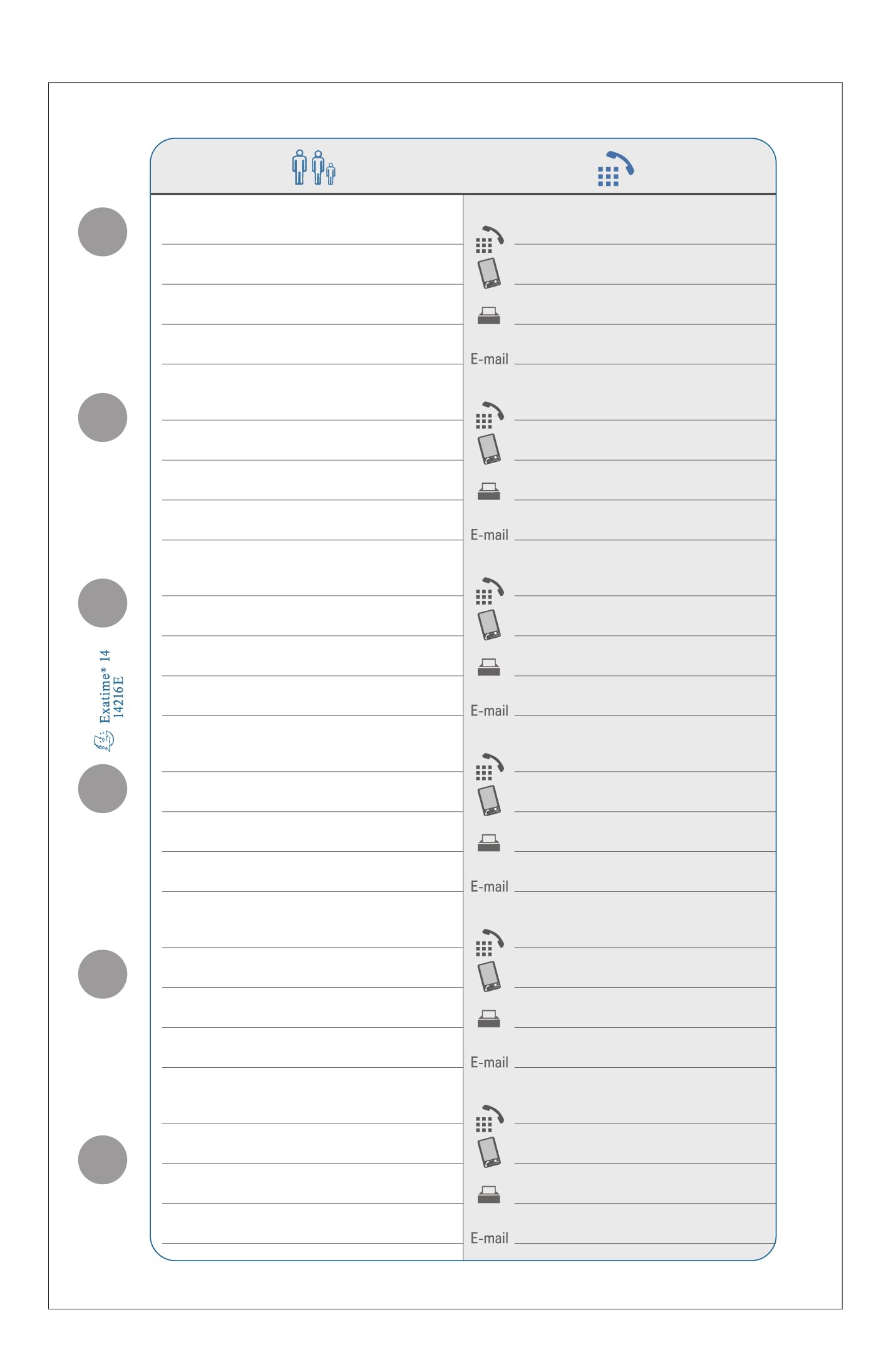 Exacompta - 14216E - Perforated Refill for Exatime 14 Organiser - 8.2 x 12.7 cm - White