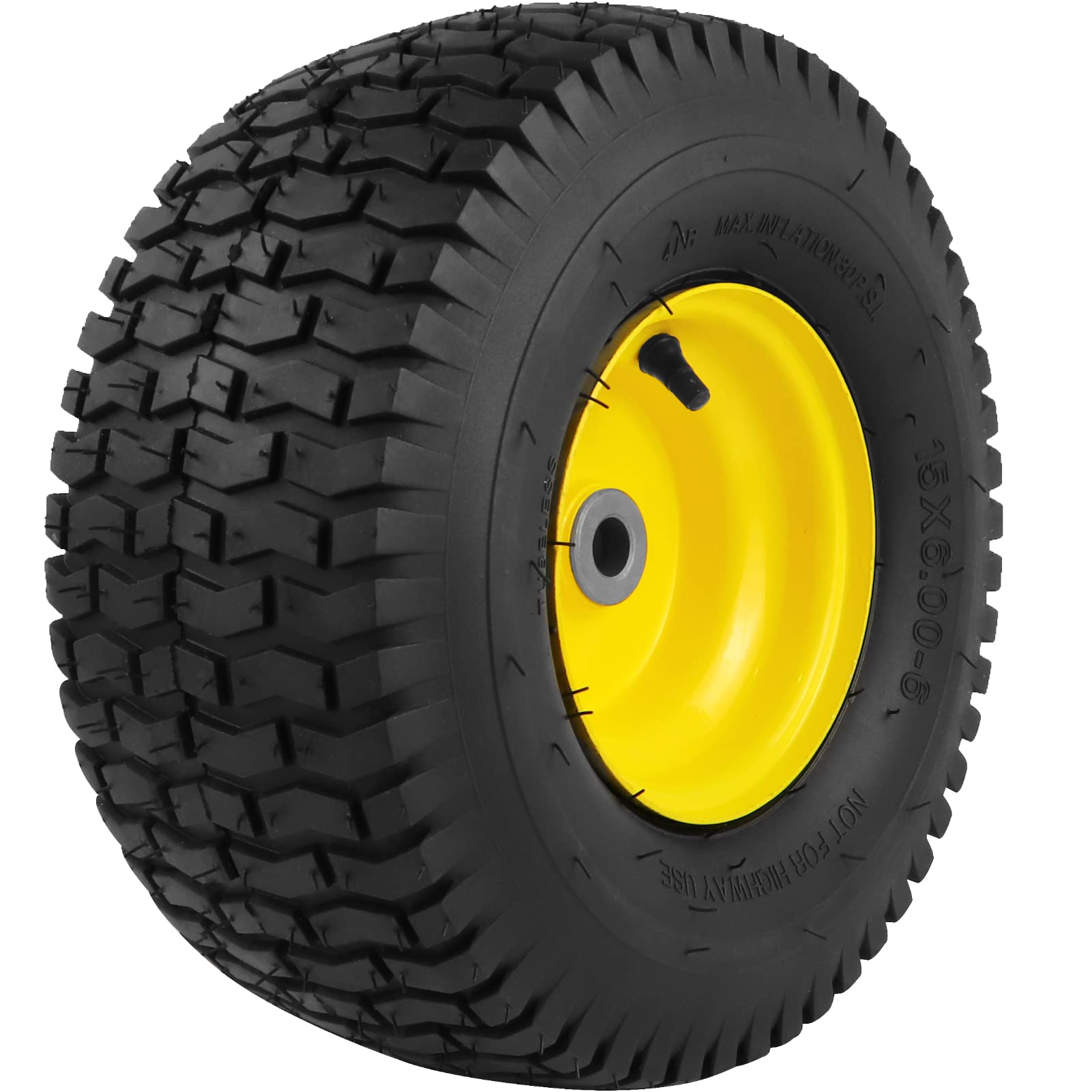 Photo 1 of 1PCS 15x6.00-6 Lawn Mower Tires, 4 Ply Tubeless 15x6-6 Front Tire Assembly Replacement for Craftsman/John Deere/Cub Cadet Riding Mowers,570lbs Capacity,3" Offset Hub,3/4" Bushing