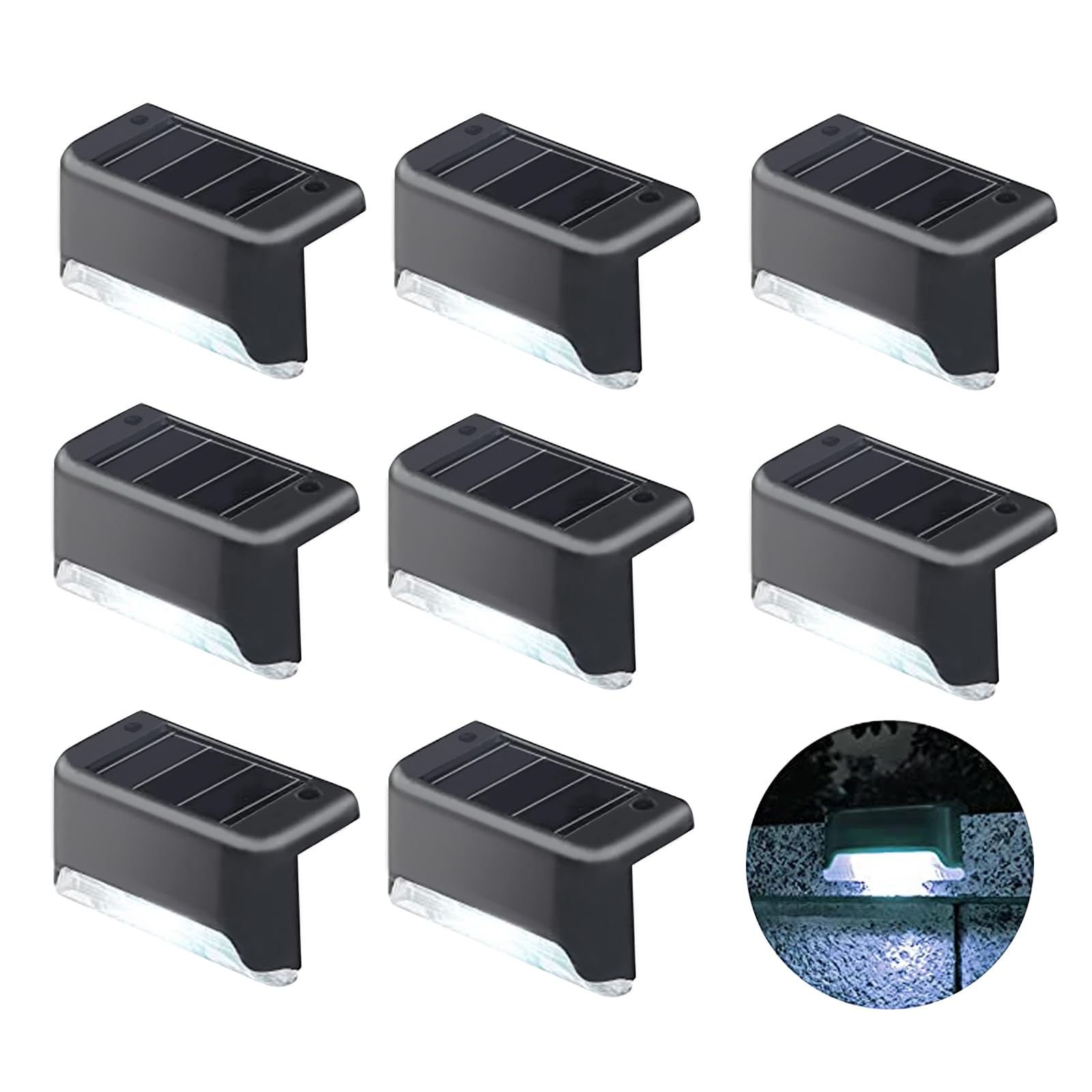 jindaaudio Solar Step Lights 8 Pack – Waterproof Stair Lights for Outdoor Stairs | Cold White, Auto Dusk to Dawn — image 1